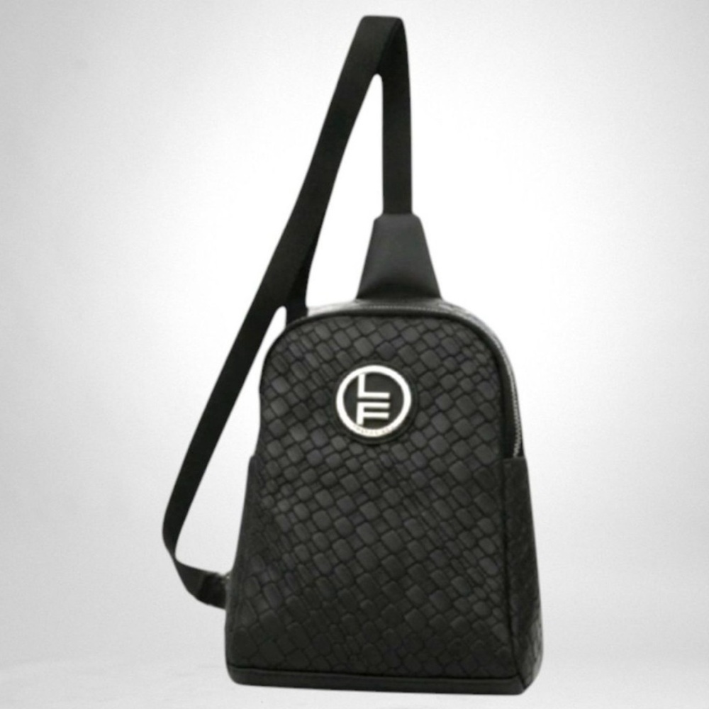 London Fog Broadway Double Compartment Woven Sling Crossbody Bag - Black NWT - Picture 2 of 4